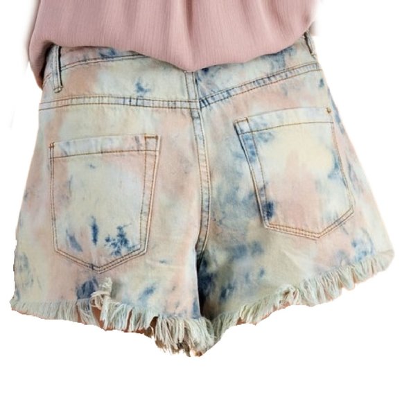 NWT-Women's Tie Dye Denim Fringe Shorts, Sage Blue - Picture 6 of 6